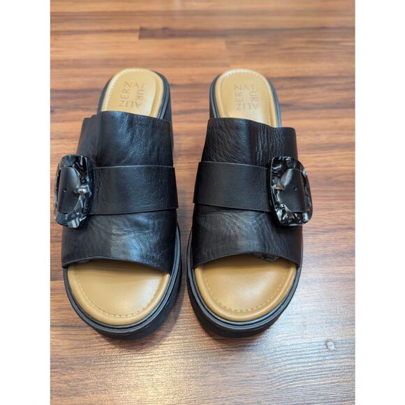 Naturalizer Leather Platform Wedge Mules- Size 9 M- Black Slip On Sandal - Picture 2 of 7